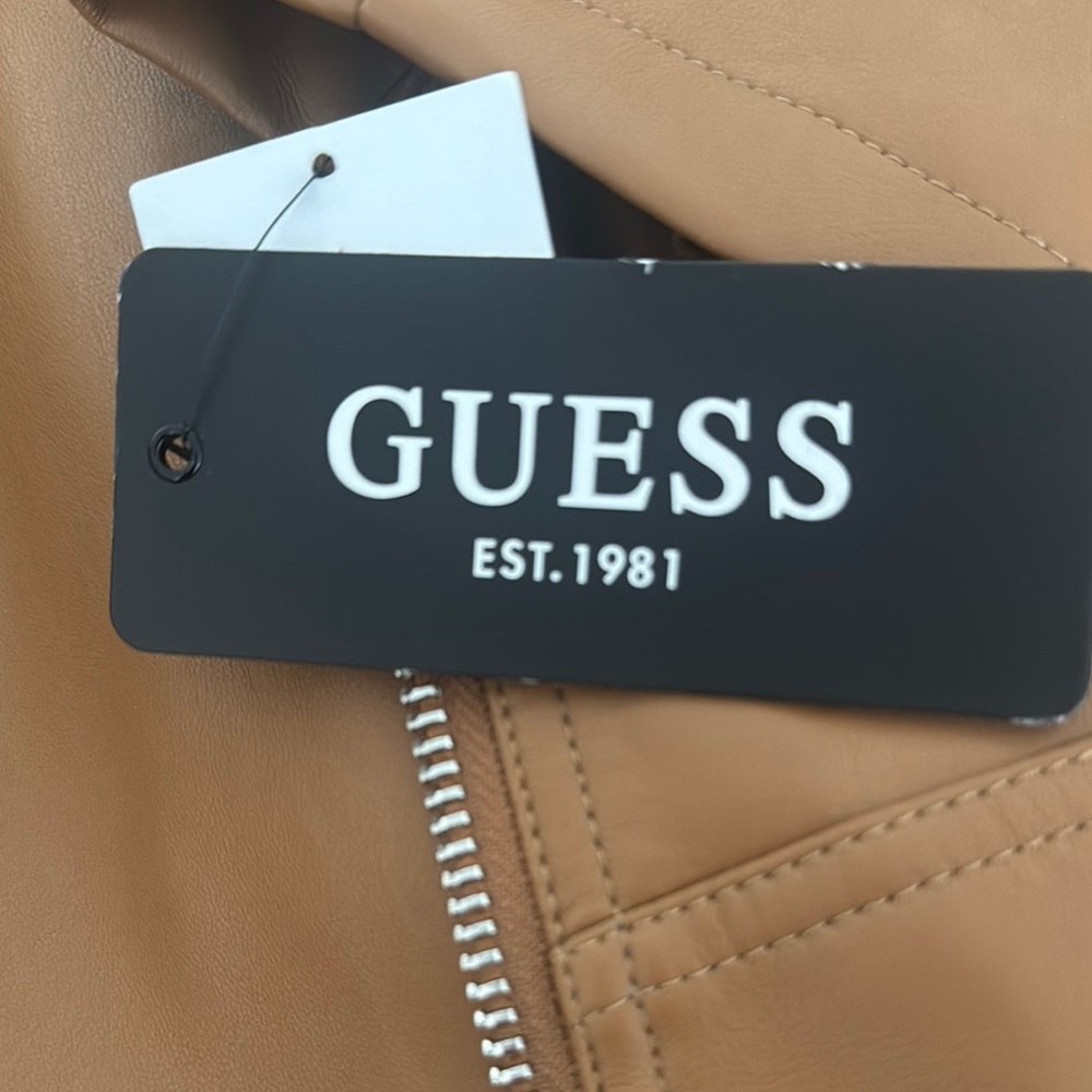 Guess Tan Leather Moto Jacket Asymmetrical Zipper - Picture 2 of 4
